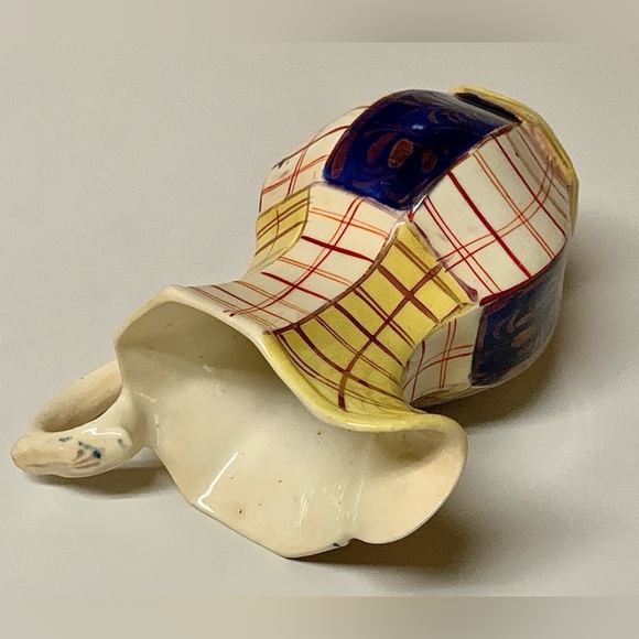 19th Century Gaudy Welsh Unrecorded Plaid Grid Pattern Jug Handled Pitcher - Picture 12 of 16